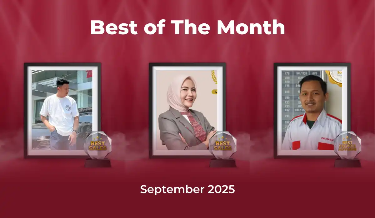 Selamat kepada Lupin, Miftah, dan Sonif – Peraih Penghargaan Best Sales Counter, Best Sales Consultant, dan Best Service Advisor Honda Bintang Madiun Periode September 2025!