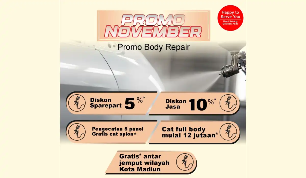 HBM NOV Spesial Body Repair November Banyak Promo di Honda Bintang Madiun: Saatnya Percantik Mobil dengan Body Paint Hemat!