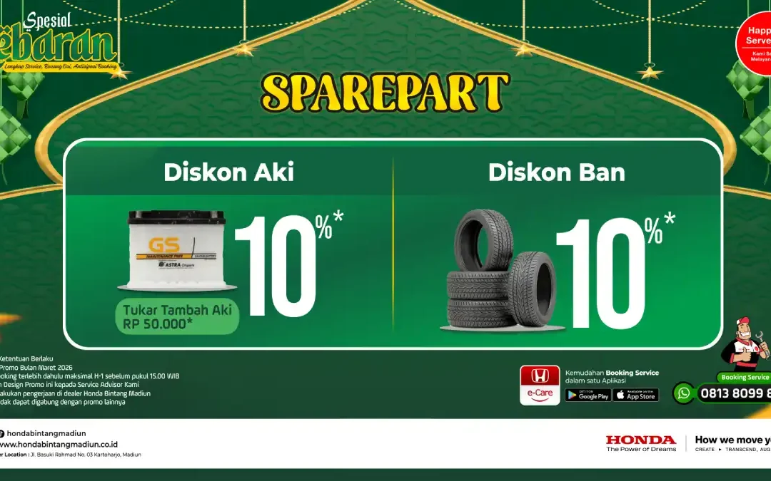 Promo Sparepart Lebaran Honda Bintang Madiun: Diskon Ban dan Aki 10% untuk Mudik Aman