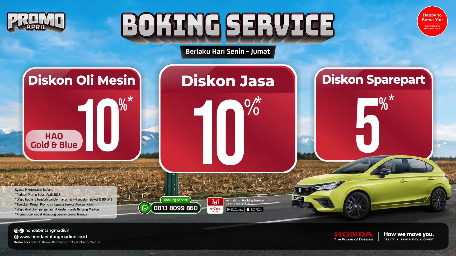 April – Boking Service Promo Service Honda Bintang Madiun April 2026: Diskon Oli 15% dan Gratis Penjemputan Unit