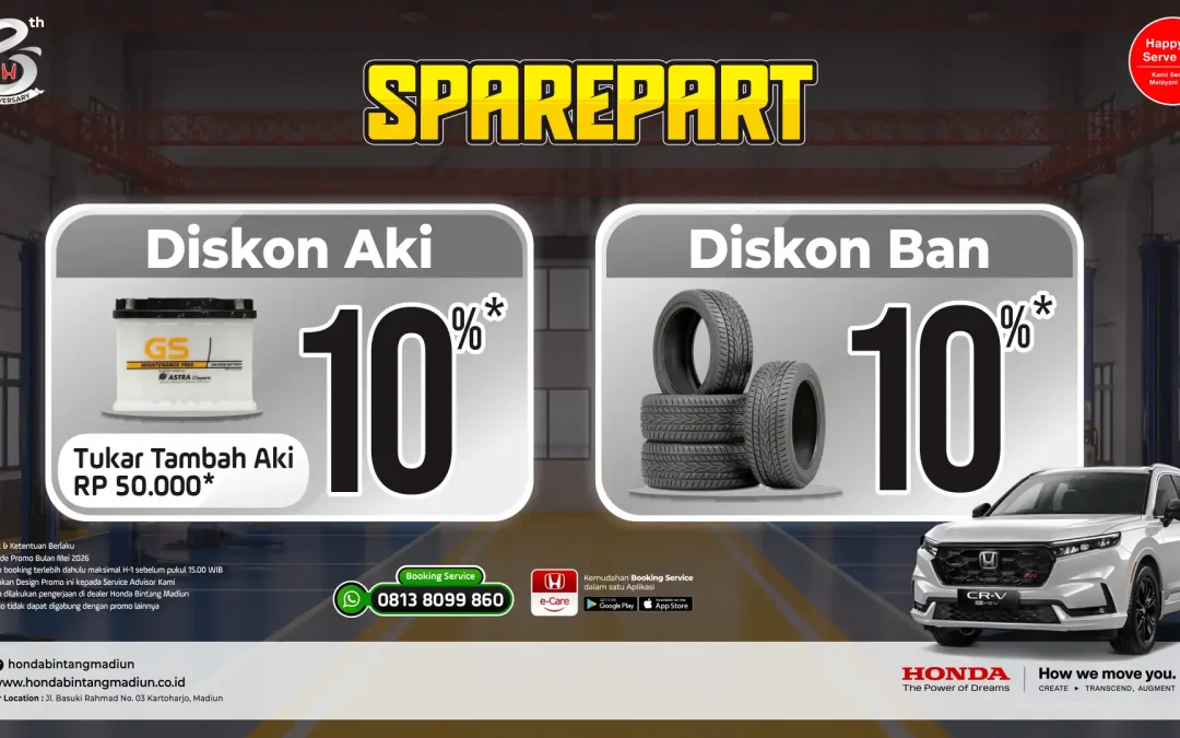 Promo Sparepart Honda Bintang Madiun Mei 2026: Diskon Ban dan Aki 10% Plus Potongan Tukar Tambah