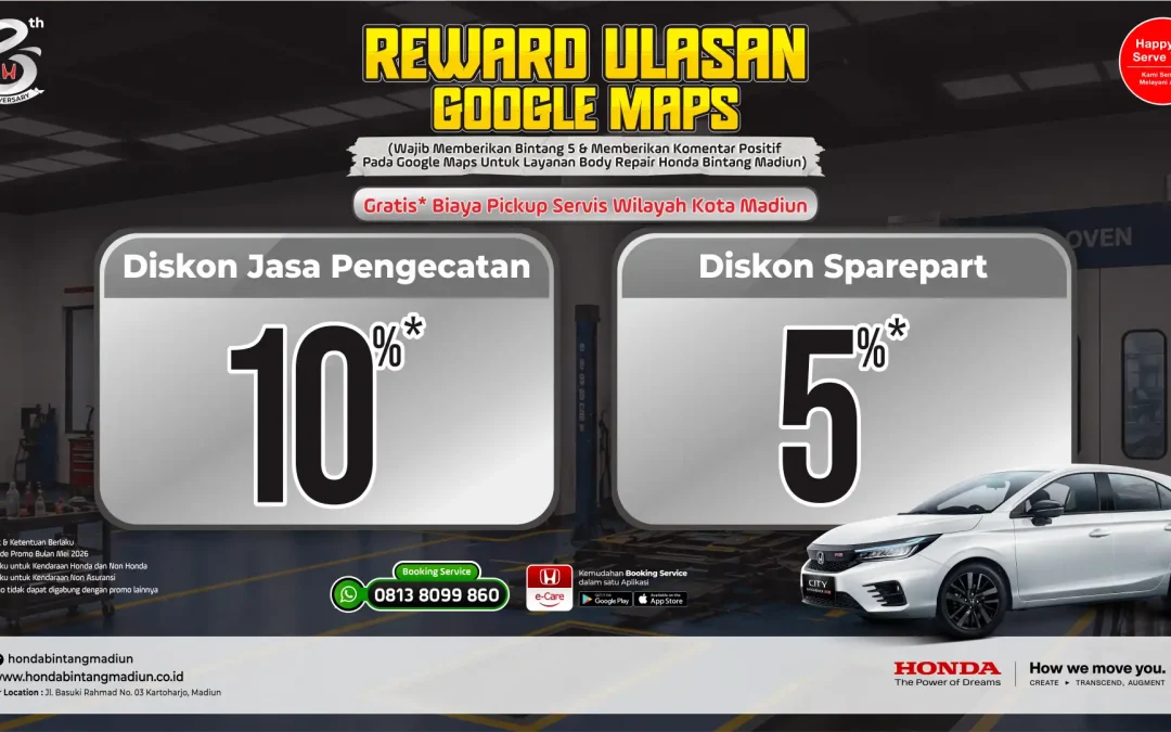 Promo Body Repair Honda Bintang Madiun Mei 2026: Cat Full Body 12 Jutaan dan Banjir Bonus Paket Glowing