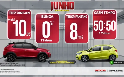 Cari tahu cara paling cerdas bawa pulang mobil impian lewat program JUNHO Honda Bintang Madiun. Nikmati DP mulai 10 juta dan bunga 0% sekarang!