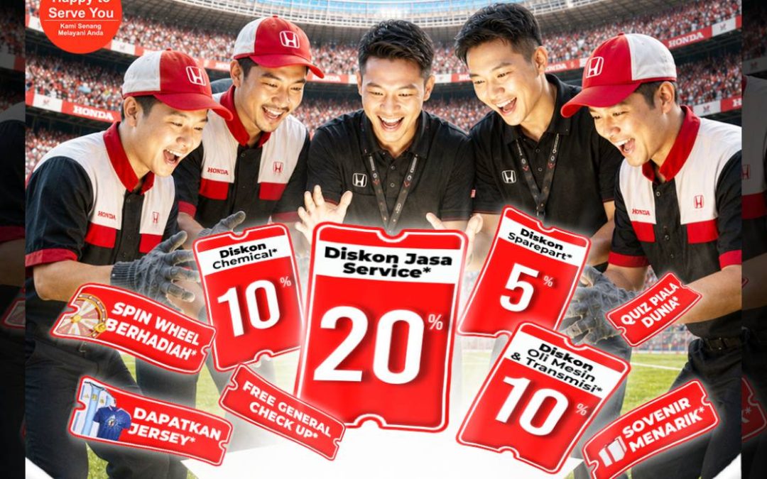 Promo Pesta Bola Dunia Service Day Honda Bintang Madiun 18 Juli 2026: Banjir Diskon Servis 20%, Oli 10%, Free Jersey, dan Spin Wheel
