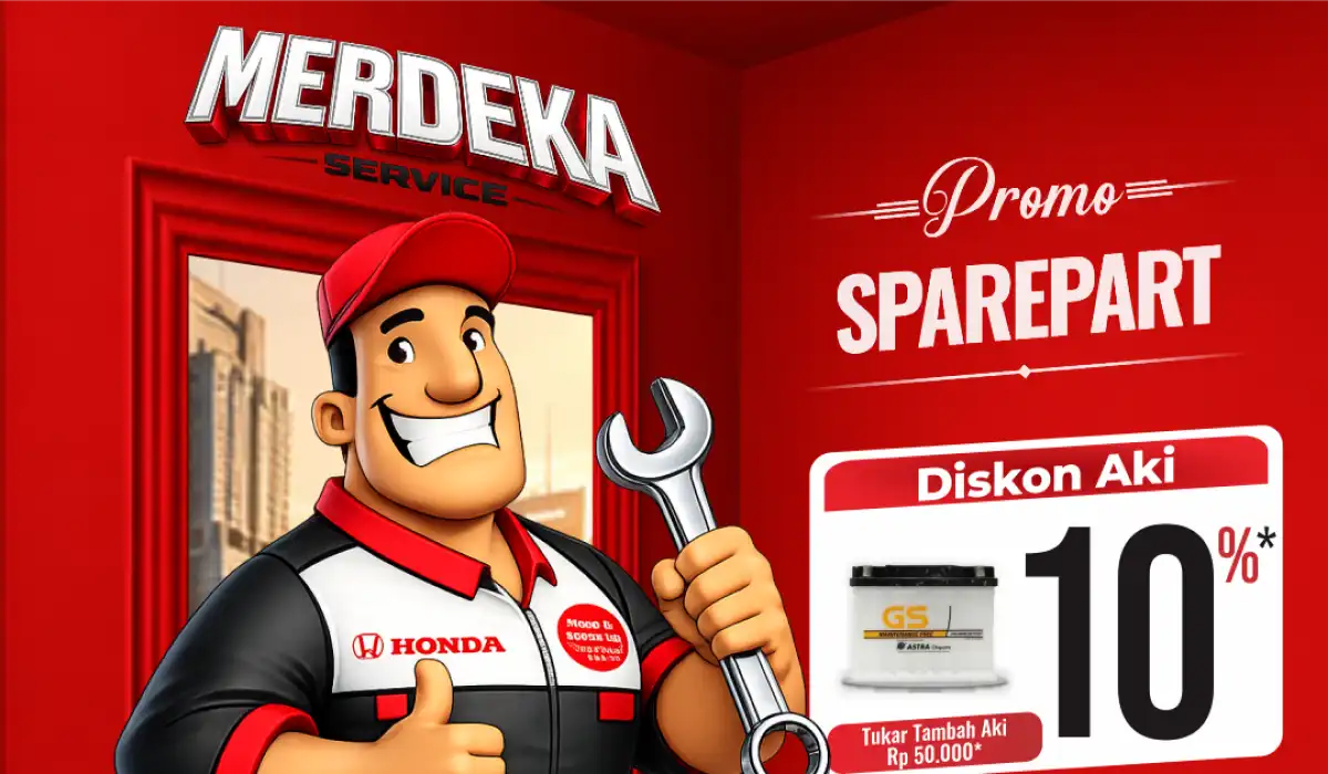 Promo MERDEKA Sparepart Honda Bintang Madiun Agustus 2026: Diskon Ban & Aki Orisinal 10% Plus Gratis Pembersihan Kanvas Rem