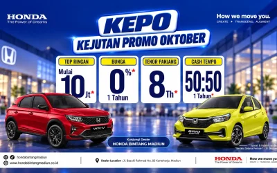 Promo KEPO Honda Bintang Madiun Oktober 2026: DP Ringan Mulai 10 Juta, Bunga 0%, Tenor Panjang 8 Tahun, dan Skema Cash Tempo 50:50