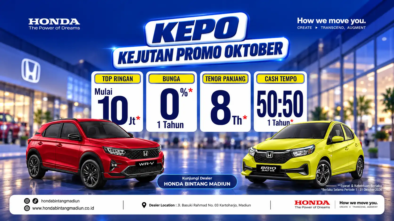 Promo KEPO Honda Bintang Madiun Oktober 2026: DP Ringan Mulai 10 Juta, Bunga 0%, Tenor Panjang 8 Tahun, dan Skema Cash Tempo 50:50